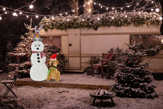 Om de zapada de exterior gonflabil, iluminare LED, cu catel si iepuras, cu compresor integrat, 180x80x60 cm, alb - 2