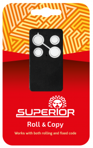 TELECOMANDA UNIVERSALA RF Superior, compatib porti si bariere cu frecv roll si copy 433.92 Mhz, necesita telecomanda orig ptr cop cod, bateriile (2xCR2025) incluse "SUPRR001"