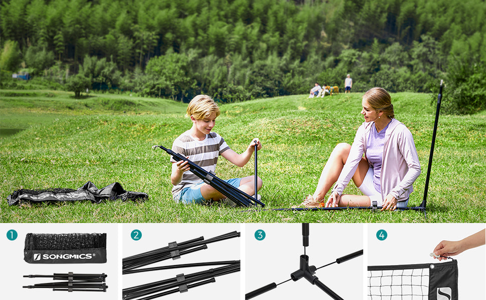 SONGMICS Fileu badminton portabil cu geanta transport, pentru tenis si volei, 400x103 cm, inaltime reglabila pana la 155 cm