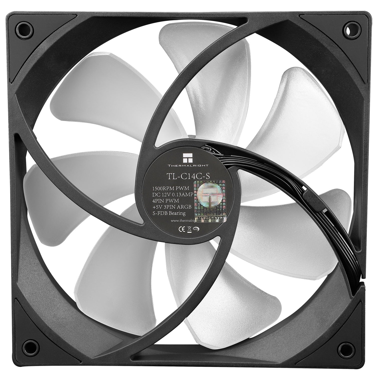Ventilator Thermalright, 140mm, 1500 RPM, S-FDB Bearing, 75.8 cfm, LED ARGB, 4pin PWM, negru, "TL-C14C-S"