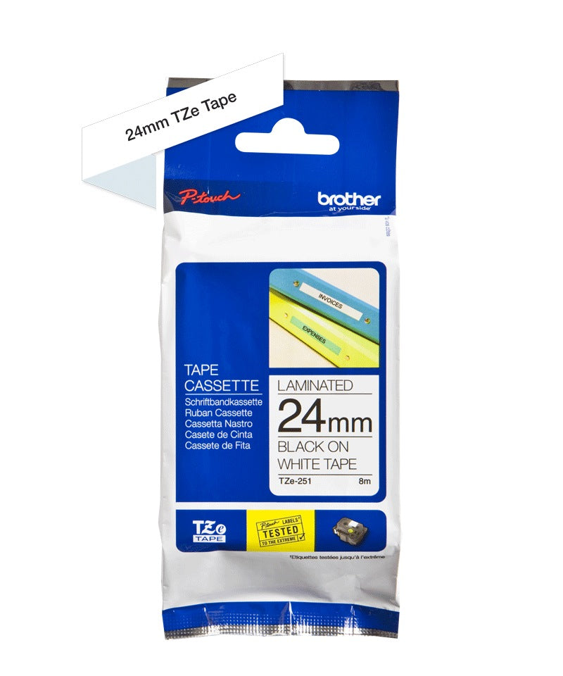 Banda Laminata Original Brother Black on White, TZE251, pentru P-Touch D600VP|E550WVP|P700|P750W, 24mm x 8m, incl.TV 0 RON, "TZE251"