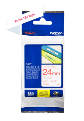 Banda laminata Original Brother Red on White, TZE252, pentru D600|E500|E550|H500|P700|P710|P750|330|350|520|540|580|1400|1500|1600|1650|2200|2210|2300|2310|2400|2410|2430|2500|2600|2610|2700|2710|2730|2730|7500|7600, 24mm, incl.TV 0 RON, "TZE252"