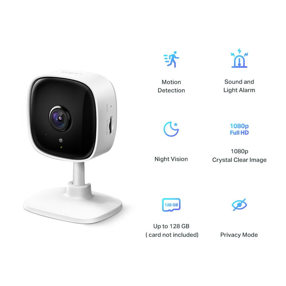 CAMERA IP TP-LINK, cube, pt. interior, dist. IR 10 m, tip lentila fixa 3.3 mm, 2 Mpx, wi-fi, microfon, carcasa plastic, slot SD card, "Tapo C100" - 452502