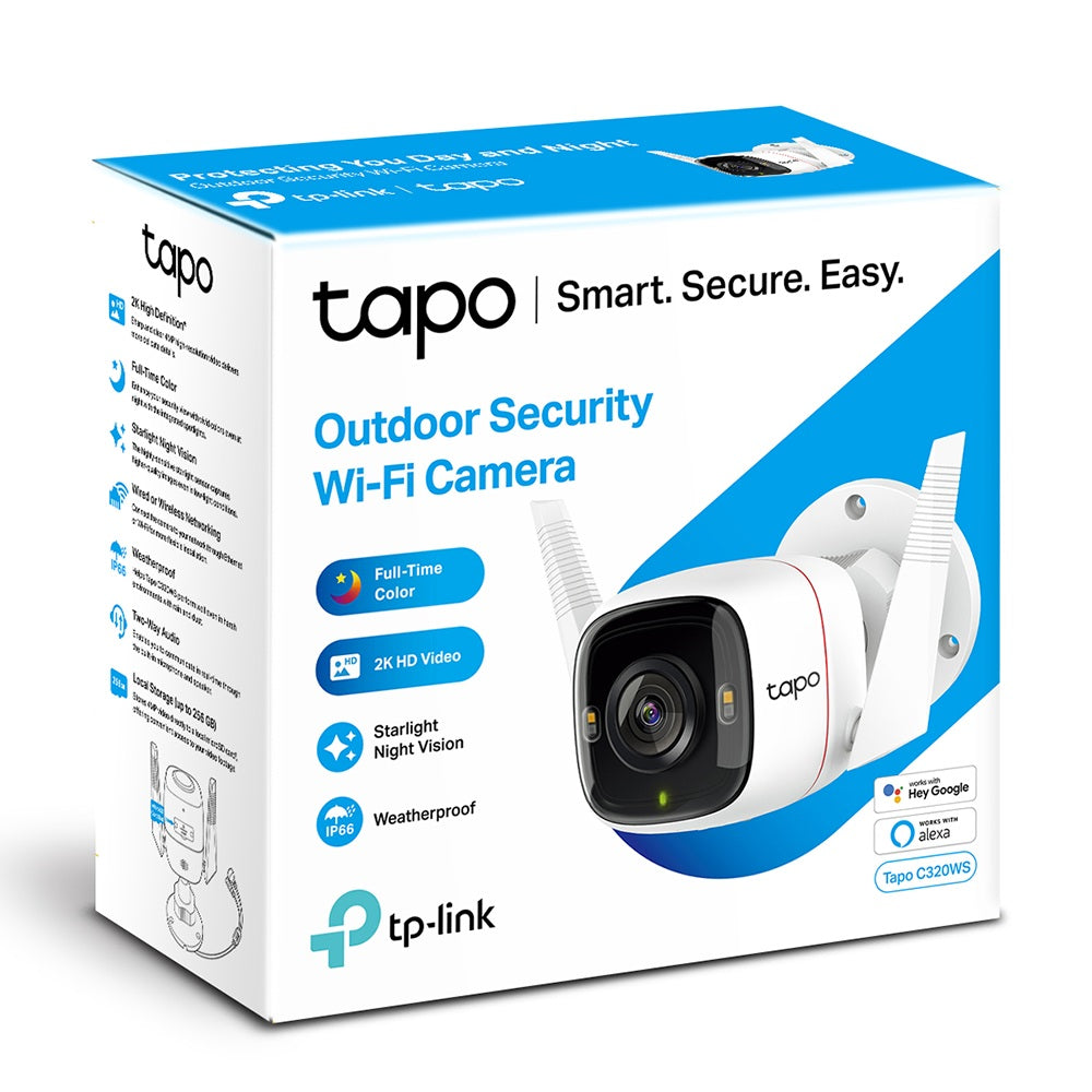 CAMERA IP Exterior TP-LINK , 2K QHD 2560x1440, IP66, dist. IR 30 m, tip lentila fixa 4 mm, 4 Mpx, RJ-45 + wireless, microfon, carcasa plastic, slot SD card da, "Tapo C320WS"