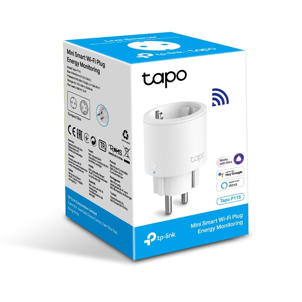 PRIZA inteligenta TP-LINK design compact, Schuko x 1, cu monitorizarea energiei, conectare prin Schuko (T), 16 A, programare prin smartph, BT, WiFi, alb "Tapo P115(1-pack)"