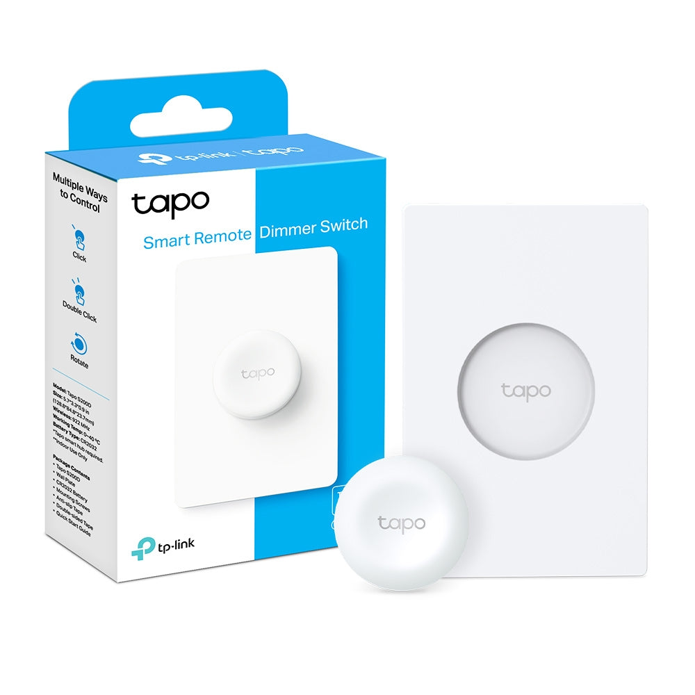 INTRERUPATOR inteligent TP-LINK, necesita hub Tapo H100 pentru functionare, 1 comutator, programare prin smartphone aplicatia Tapo, 1 x baterie CR2032, WiFi, alb "Tapo S200D"