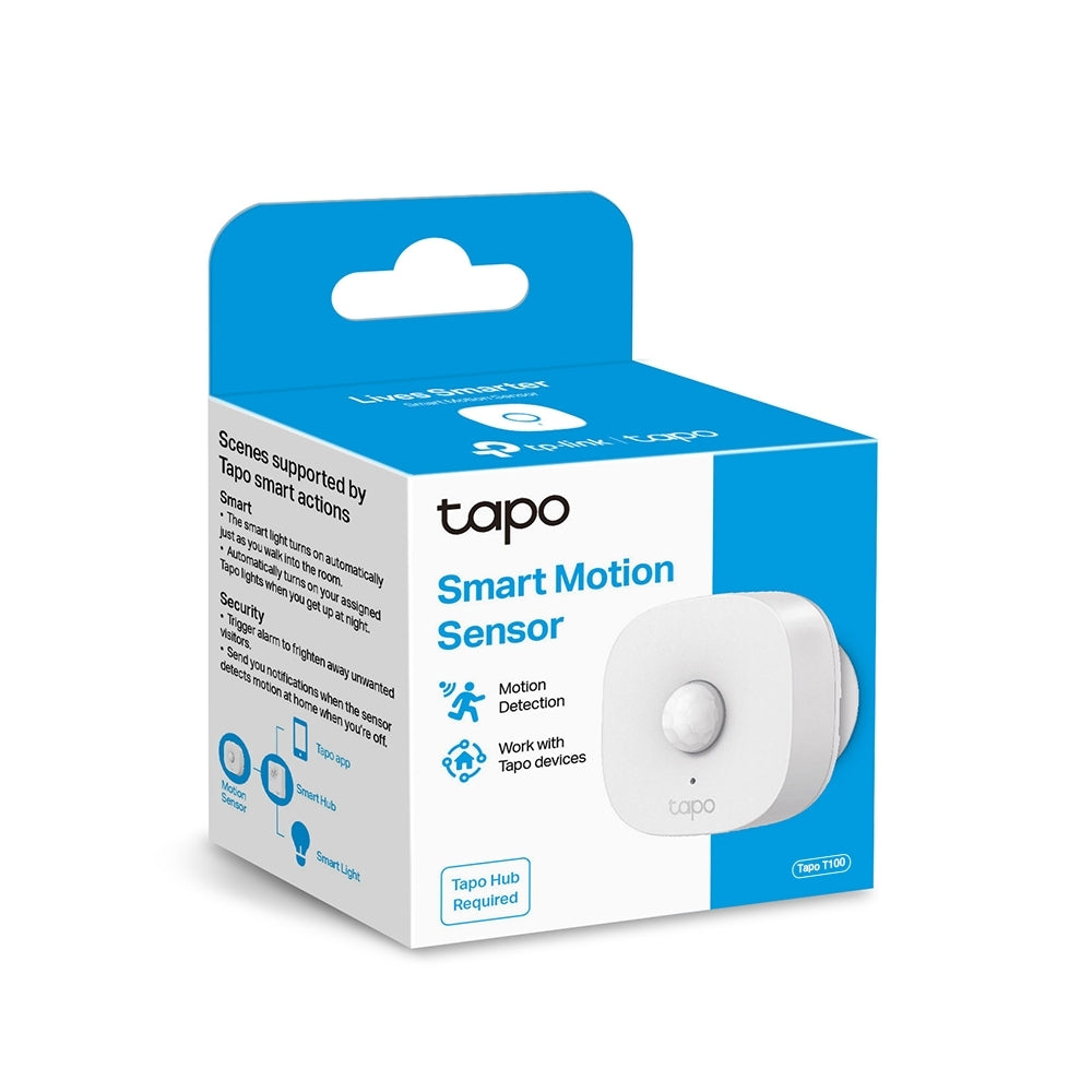 SENZOR SMART de miscare TP-LINK, necesita hub Tapo H100 pentru functionare, raza pana la 7m, programare prin smartphone aplicatia Tapo, 1xbaterii CR2450, WiFi, alb "Tapo T100"