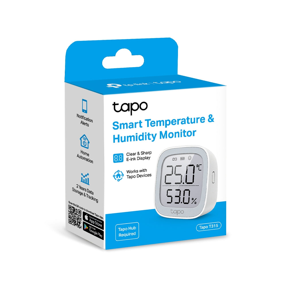 SENZOR SMART de temp si umiditate TP-LINK, necesita hub Tapo H100 ptr functionare,programare prin smartph aplic Tapo,display 2.7" E-ink, 2xbaterii AAA,WiFi, alb "Tapo T315"