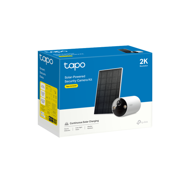 CAMERA IP Exterior cu acumulatori TP-LINK, include panou solar alimentare,IP66, dist. IR 15 m, lentila fixa 3.15 mm,3 Mpx rez 2K, RJ-45+wireless, mic, plastic, "Tapo C410 KIT"