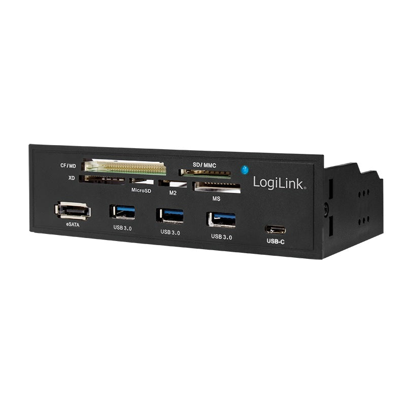 HUB intern LOGILINK, porturi USB: USB 3.0 x 3, USB Type C,conectare prin USB 2.0, S-ATA, alte porturi: SD, MicroSD, M2, MS, XD, CF, eSATA, negru, for 5.25" bay, black "UA0341"