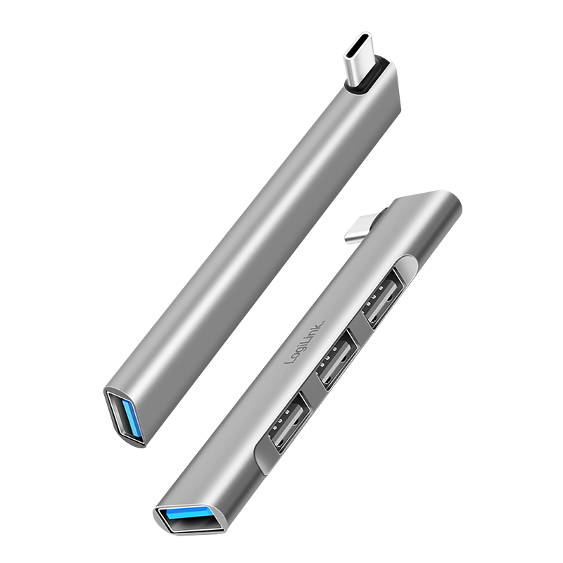 HUB extern LOGILINK, porturi USB: USB-A 3.0 x 1 + USB-A 2.0 x 3, conectare prin USB-C, aluminiu, gri, "UA0437"