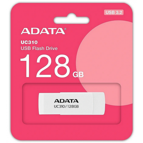 MEMORIE USB 3.2 ADATA 128 GB, protectie slide laterala, carcasa plastic, alb, "UC310-128G-RWH"