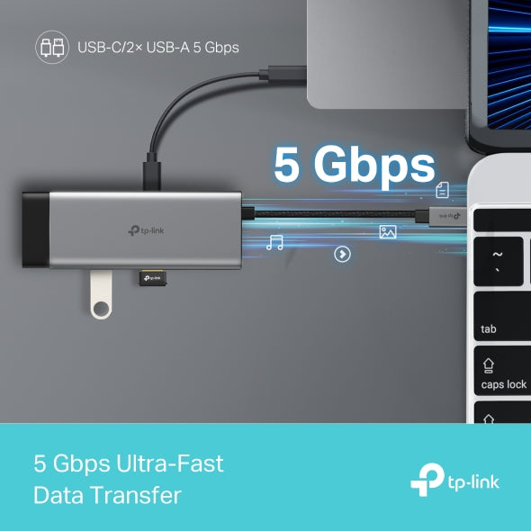 DOCKING STATION TP-Link, porturi USB: USB 3.0x2 + USB-C PDx1, USB-C x 1, 1 x HDMI, conectare prin USB Type-C, lungime cablu 10 cm, gri, "UH5020C"