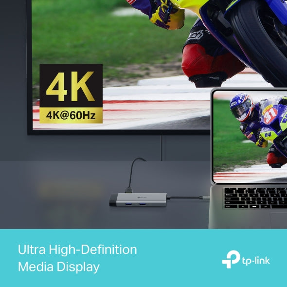 DOCKING STATION TP-Link, porturi USB: USB 3.0x2 + USB-C PDx1, USB-C x 1, 1 x HDMI, RJ-45 Gigabit x 1 conectare prin USB Type-C,lungime cablu 10 cm, gri, "UH6120C"