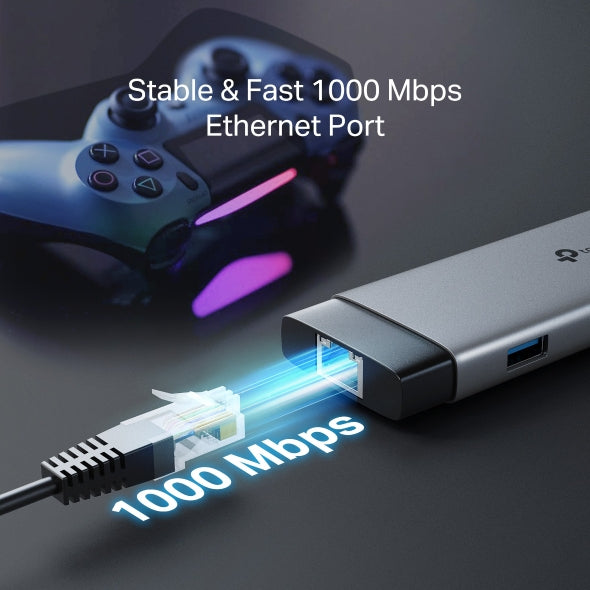 DOCKING STATION TP-Link, porturi USB: USB 3.0x3 + USB-C PDx1, USB-C x 1, 1 x HDMI, RJ-45 Gigabit x 1 conectare prin USB Type-C,lungime cablu 10 cm, gri, "UH9120C"