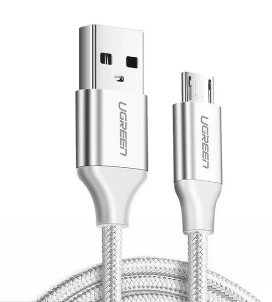 CABLU alimentare si date Ugreen, "US290", Fast Charging Data Cable pt. smartphone, USB la Micro-USB, braided, 2m, alb "60153" - 6957303861538