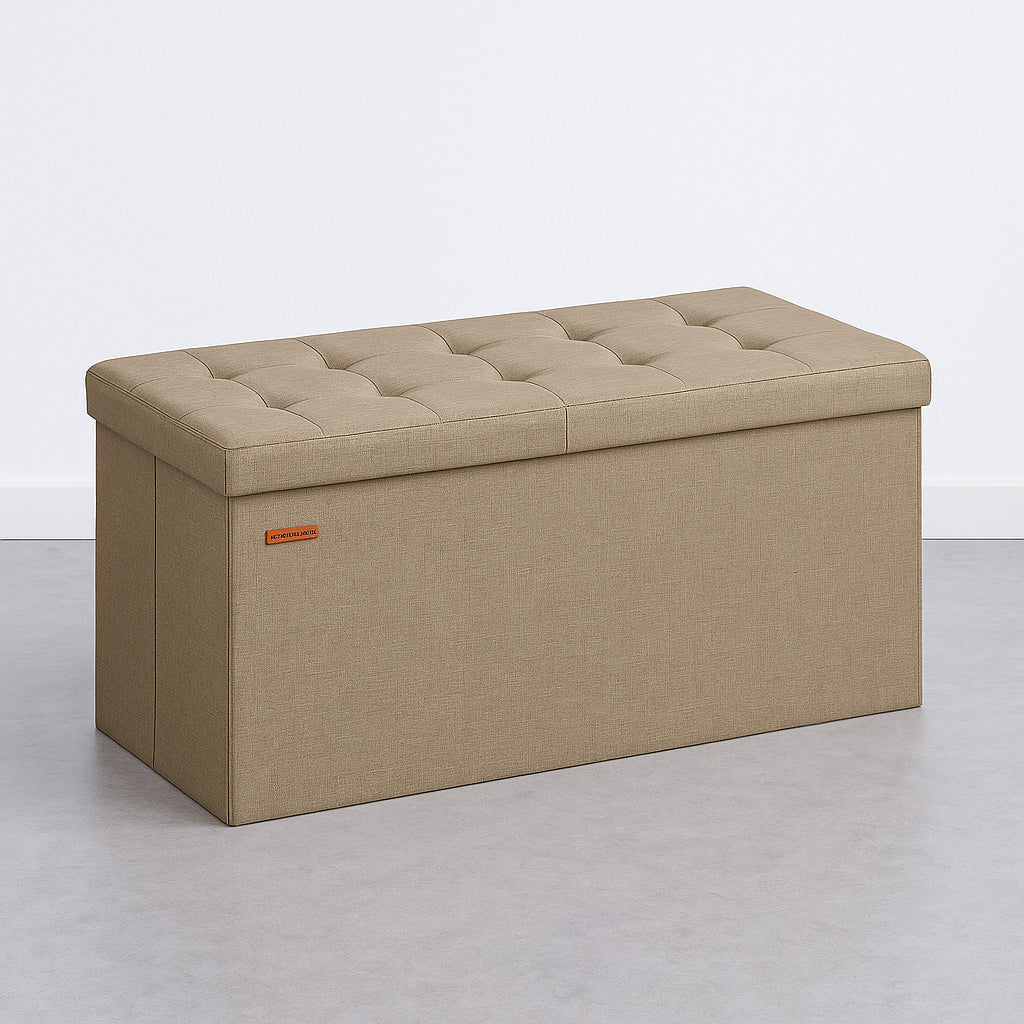 SONGMICS Bancuta pliabila cu spatiu de depozitare, 89 litri, textil tip in si MDF, 76x38x38 cm, maro