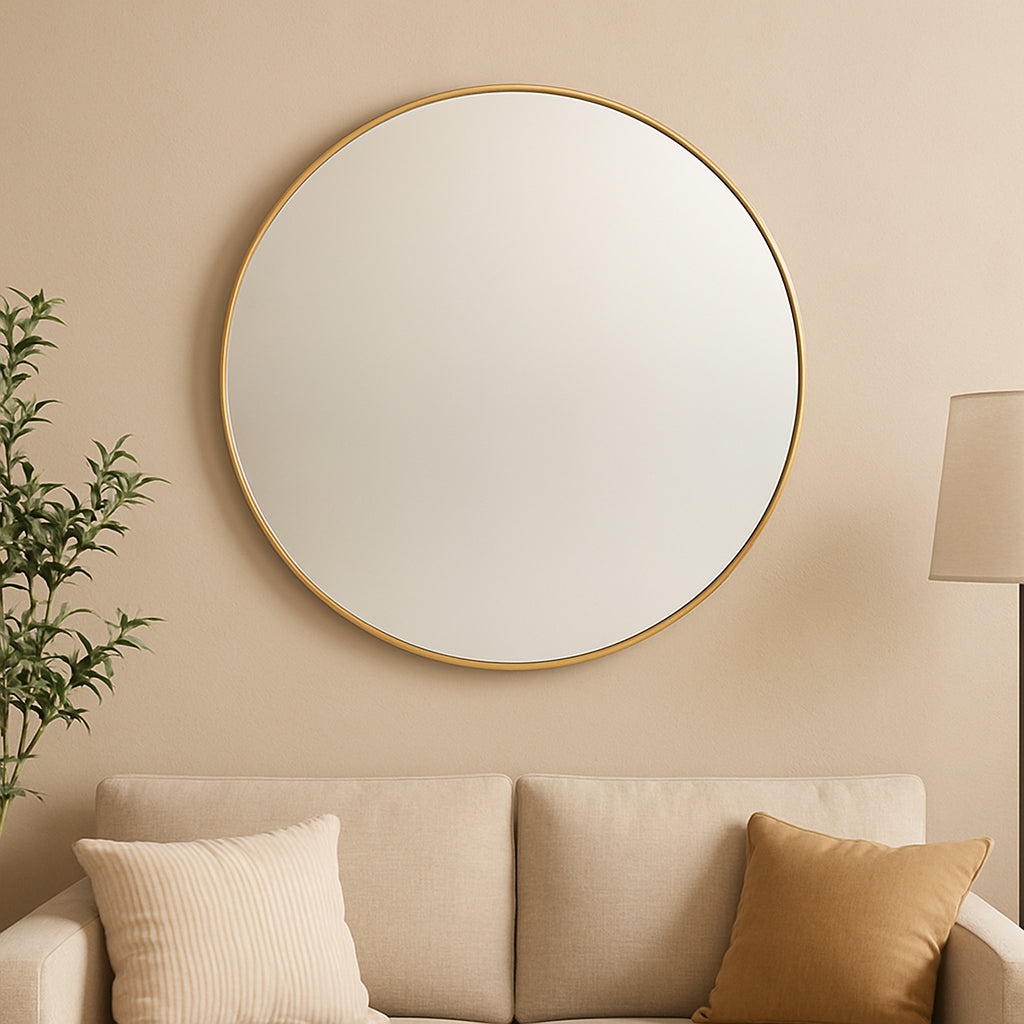 Oglinda rotunda Atmosphera Alice, rama aluminiu subtire, 76 cm, auriu