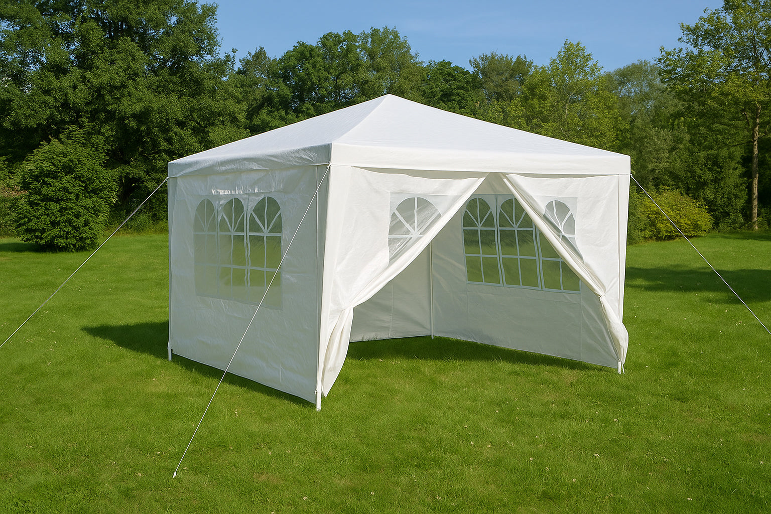 Pavilion gradina cu 4 pereti si ferestre, structura metalica, 300x400x250 cm, alb