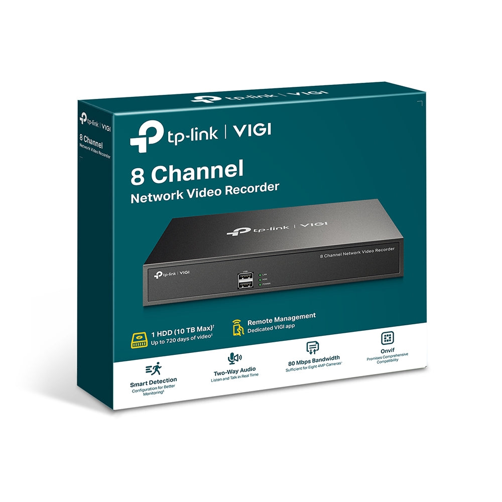 NVR TP-Link VIGI, 8 canale, capacitate max 10 TB, porturi HDMI | VGA | Retea RJ45 | 2 x USB 2.0, "VIGI NVR1008H"