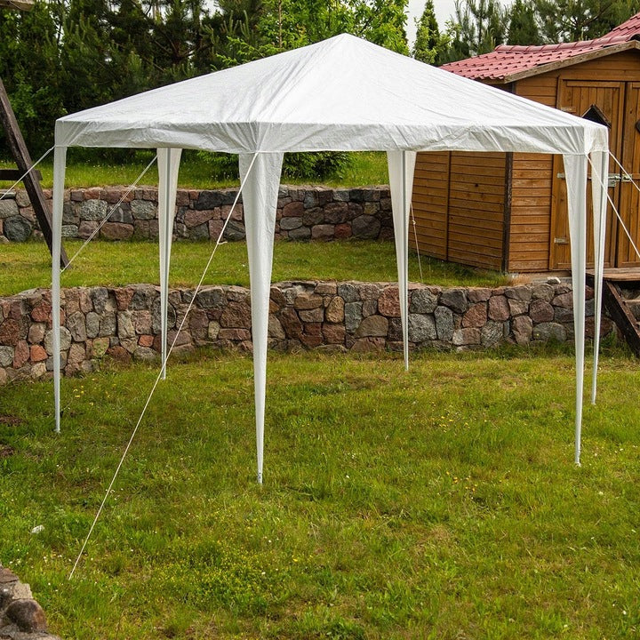 Pavilon gradina cu structura metalica, 6 pereti laterali detasabili, alb, 378x330x260 cm