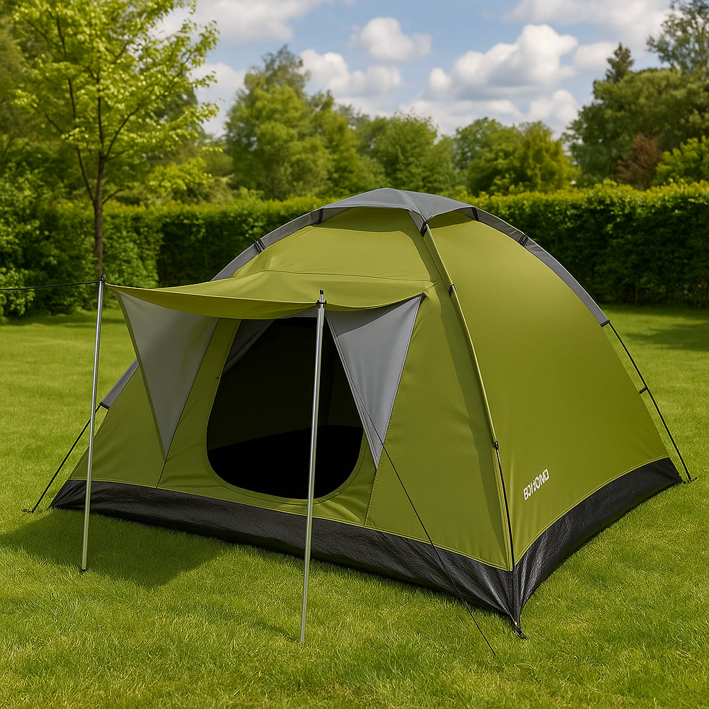 Cort camping 4 persoane, impermeabil 3000 mm, 200x200x115 cm, plasa insecte, verde