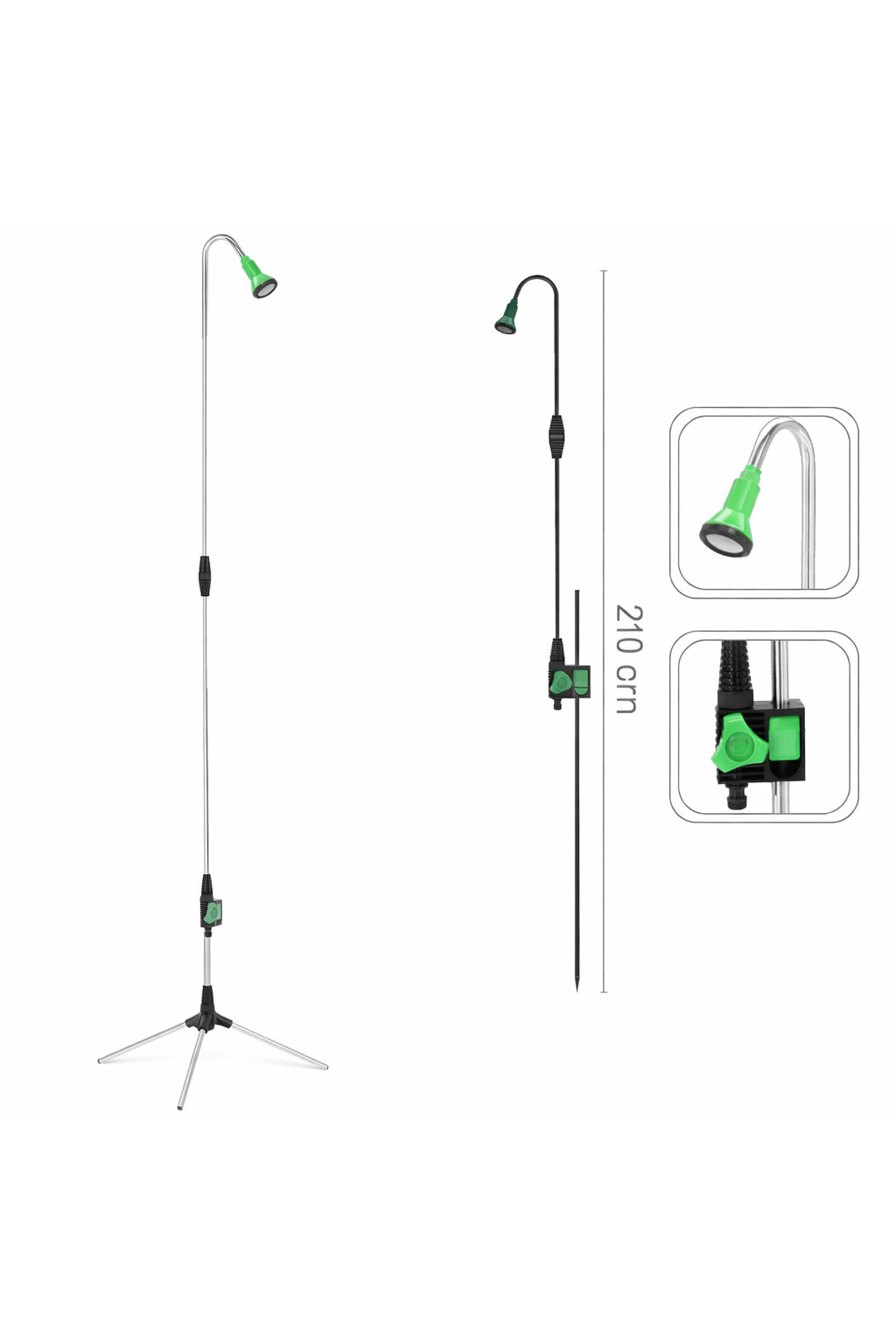 Dus de gradina pe trepied cu conectare la furtun, reglabil pe inaltime, utilizare exterior, 210 cm