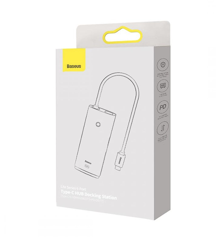 DOCKING Station Baseus Lite, conectare PC USB Type-C, USB 3.0 x 2, USB Type C x 1 PD, HDMI x 1/4K/30Hz, card reader SD/microSD, negru "WKQX050101" - 6932172606343