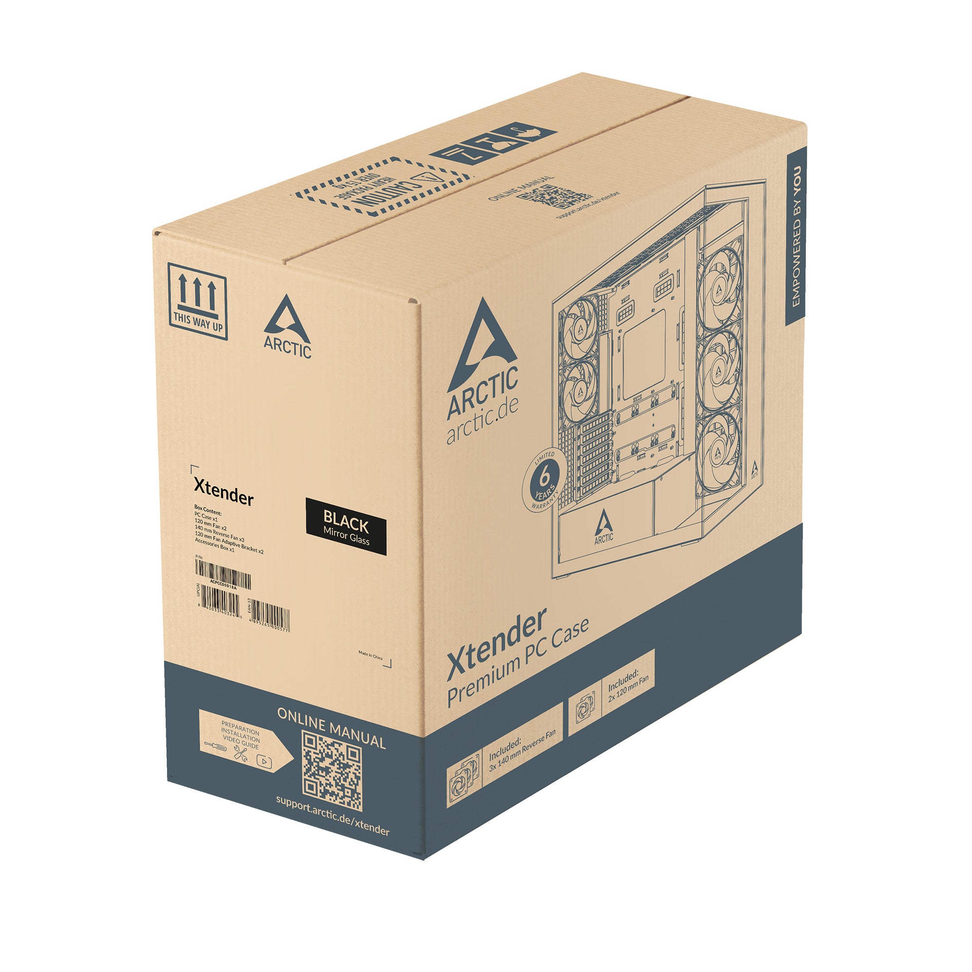 CARCASA Arctic "Xtender Mirror BK VG", mid tower, max 8xfan, 3xP14 ProR ARGB si 2xP12Pro ARGB instalate, PSU shroud 24 LED ARGB, USB-C x 1, USB 3.2 x 2, audio+mic, 7 sloturi expans, negru, "ACPCC00019A"