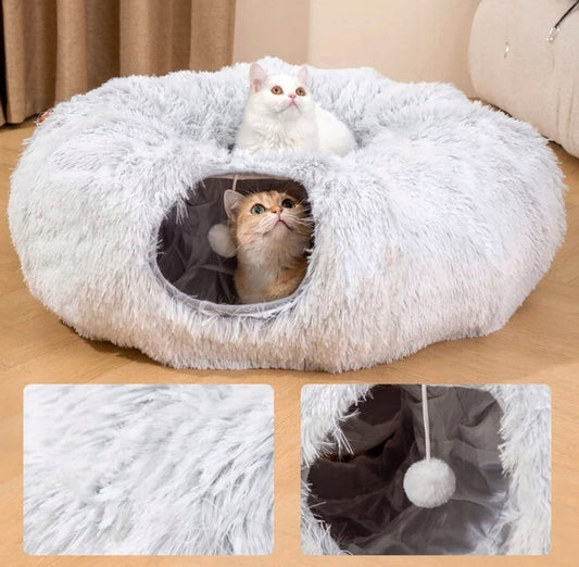 Tunel de joaca pentru pisici din plus, transformabil in pat rotund, 85 cm - 2