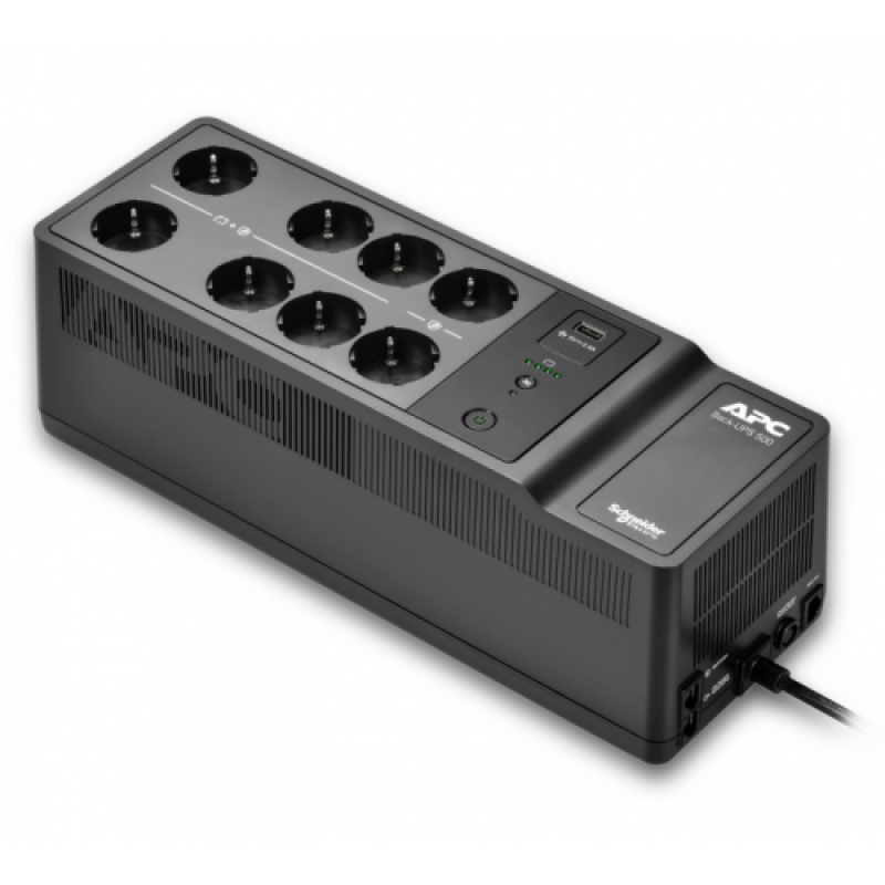 APC Back-UPS, 500VA/300W Floor/Wall Mount, 230V, 8x CEE 7/3 Schuko outlets, USB Type A Port, User Replaceable Battery,3 ani garantie echipament si 2 ani garantie baterie