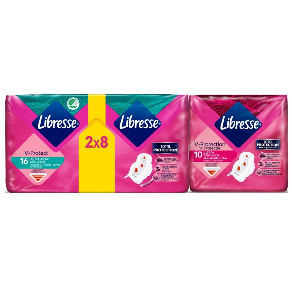 Absorbante, Libresse, 16 buc Freshness Protection Ultra Long, 10 buc Natural Protection