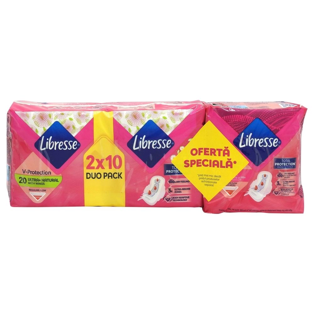 Absorbante, Libresse, 20 buc Ultra Natural, 10 buc Natural Protection