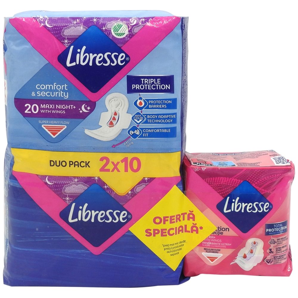 Absorbante, Libresse, Maxi Duo 20 buc, 10 buc Natural Protect