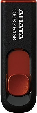 MEMORIE USB 2.0 ADATA 64 GB, retractabila, carcasa plastic, negru / rosu, "AC008-64G-RKD"