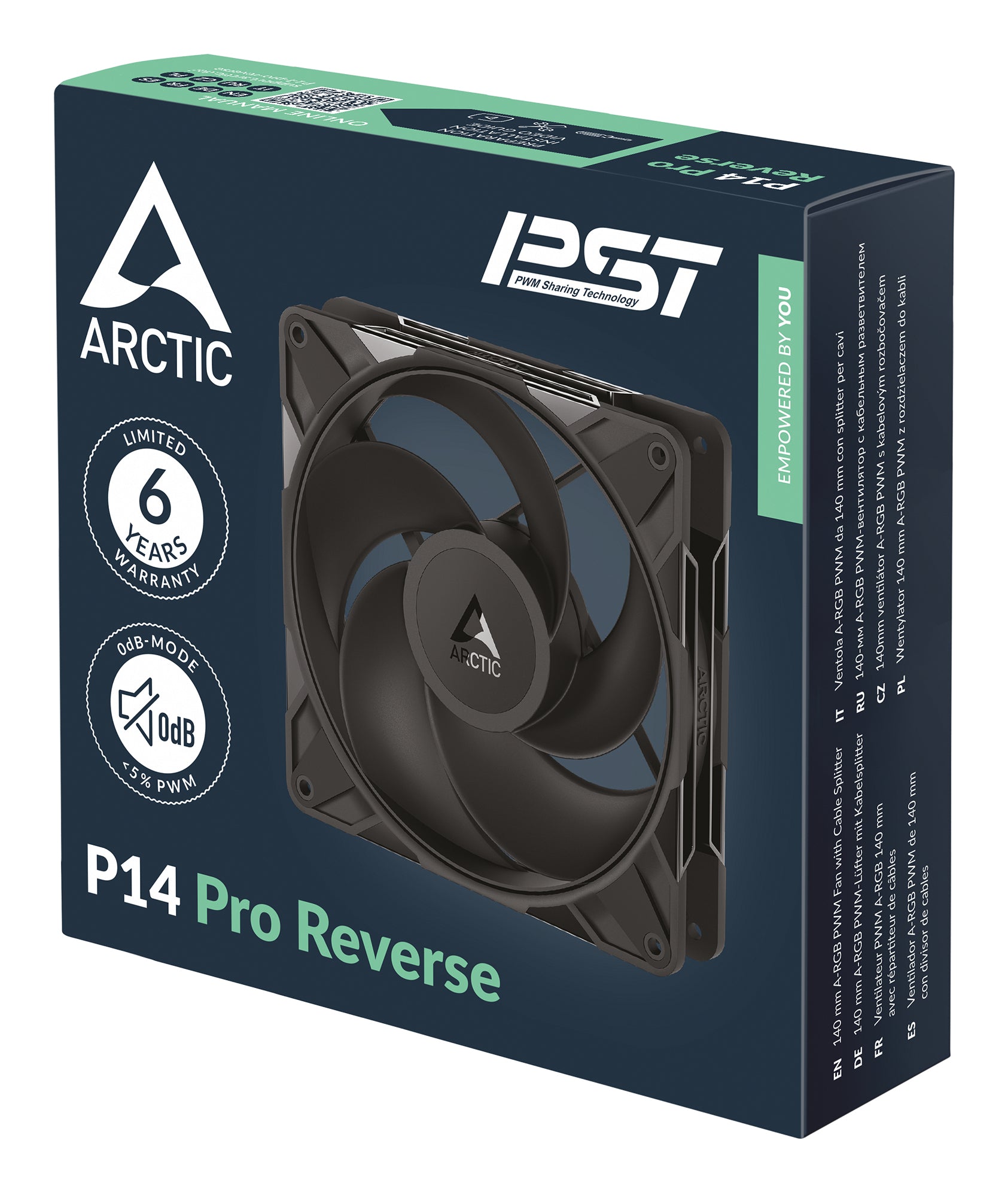 Set 3 ventilatoare Arctic "P14 Pro Reverse - 3 Pack", 140mm, 400 - 2650 RPM, FDB, 98 cfm, 4-Pin Fan Plug + 4-Pin Socket, negru, "ACFAN00330A"