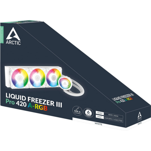COOLER Arctic "Liquid Freezer III Pro 420 ARGB", skt. LGA1851, LGA 1700, AM4, AM5, racire cu lichid, 3 x 140mm, 400 - 2500 RPM, ARGB adresabil, alb "ACFRE00189A"