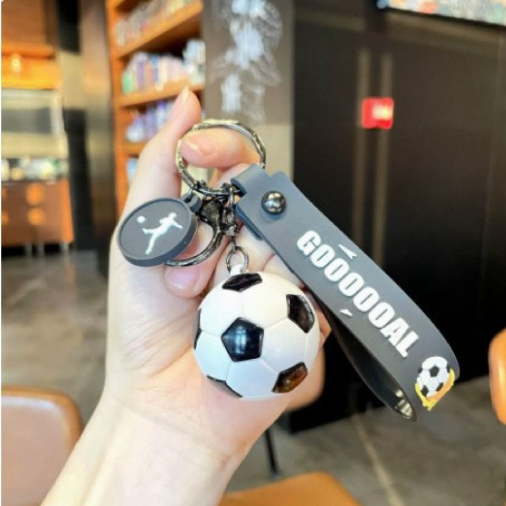 Breloc Chei, Model Minge de Fotbal, Cupa Mondiala, Accesoriu Pentru Chei si Rucsac, Material Acril, 50 g, Alb/Negru
