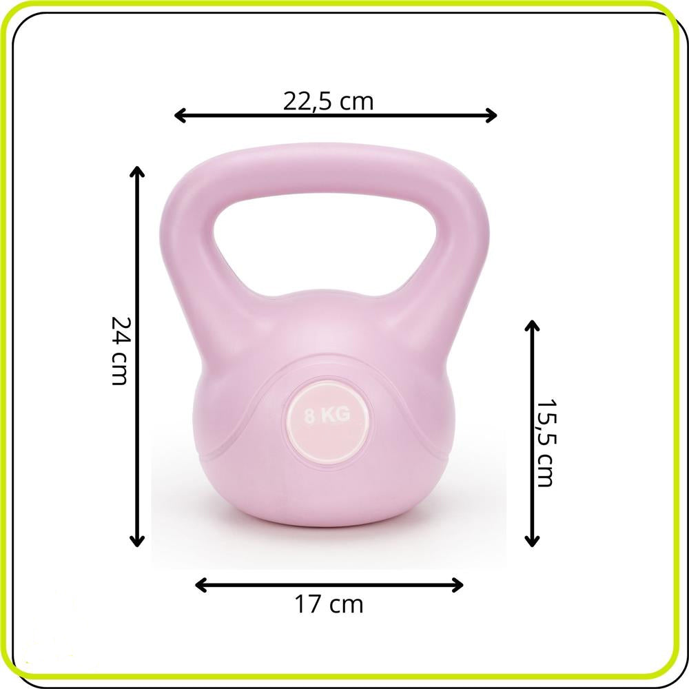 Kettlebell 8 kg, bitum cu invelis rezistent ABS, 23x24 cm, roz