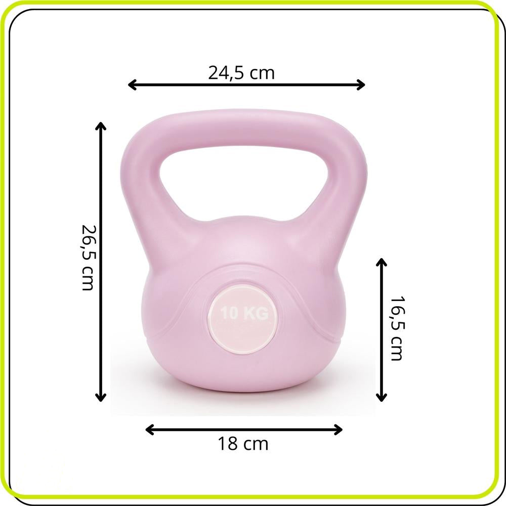 Kettlebell 10 kg, bitum cu invelis rezistent ABS, 25x27 cm, roz