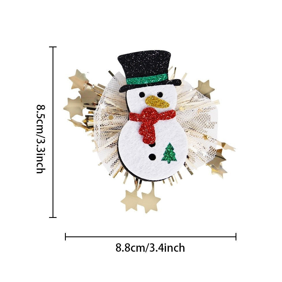 Agrafa de Par, Tema Craciun, Model Om de Zapada, din Panza, 8.5 x 8.8 cm, Multicolor