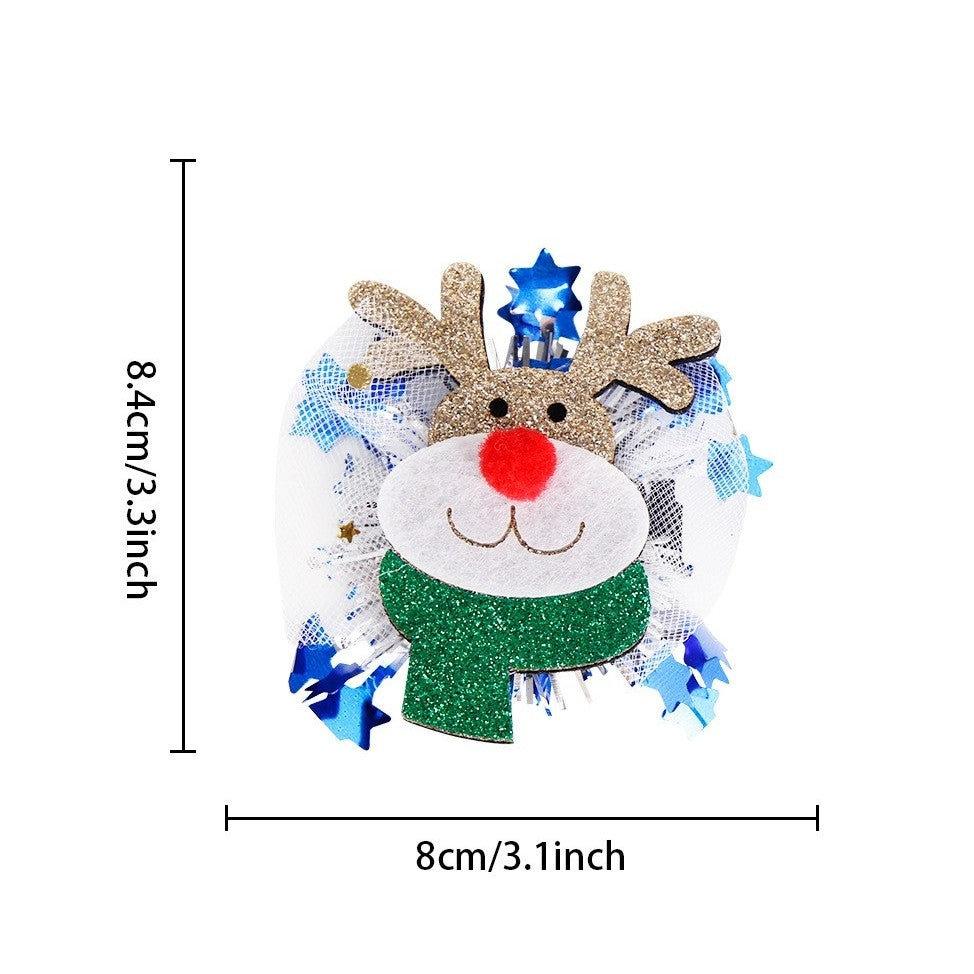 Agrafa de Par, Tema Craciun, Model Ren, din Panza, 8.4 x 8 cm, Multicolor