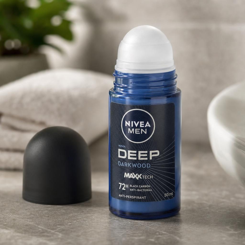 Antiperspirant Roll-On, Nivea, 50 ml Men Deep Black Carbon Dark Wood 72H