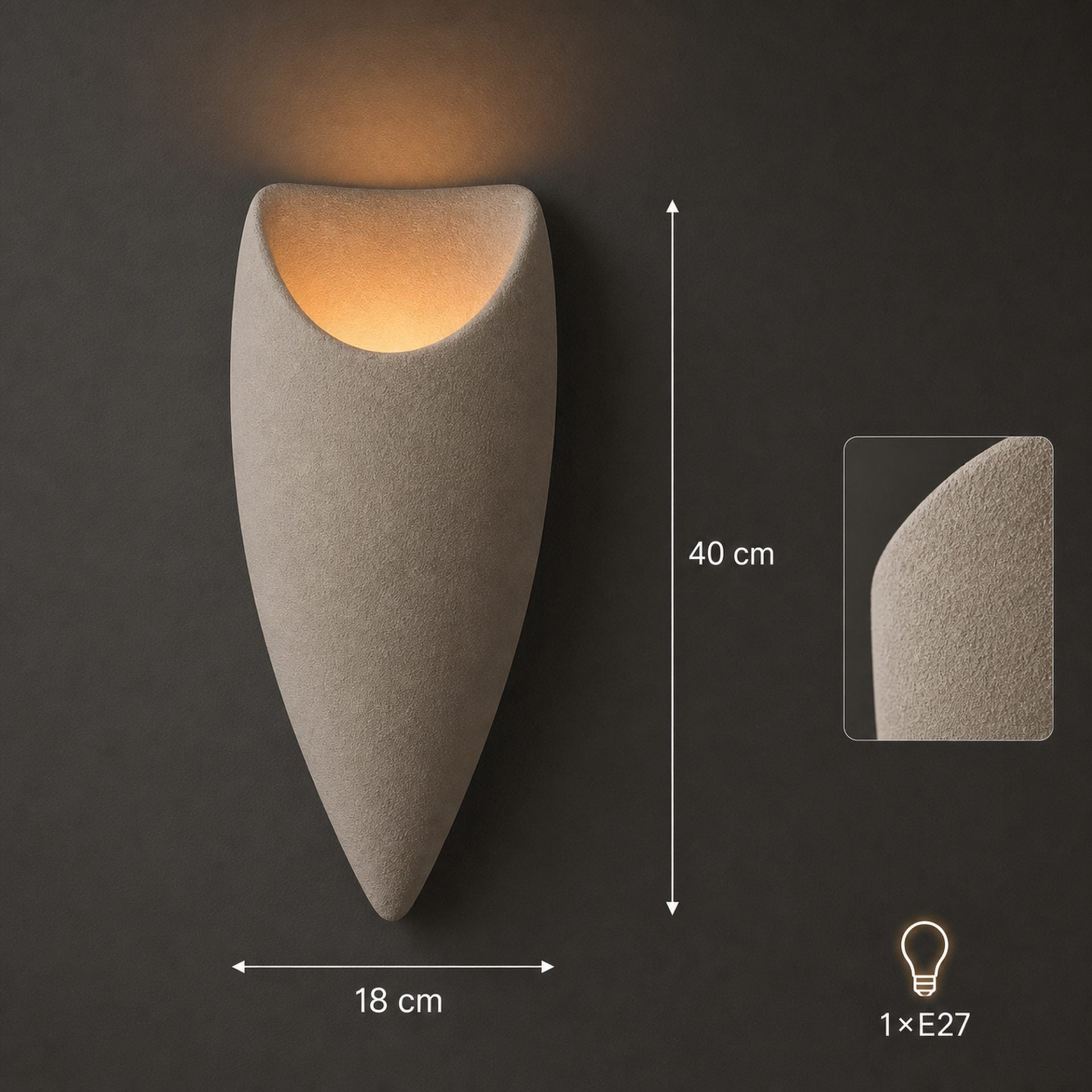Aplica LED Decorativa CORVUS, 40x18cm, 1xE27, Polistiren, Gri
