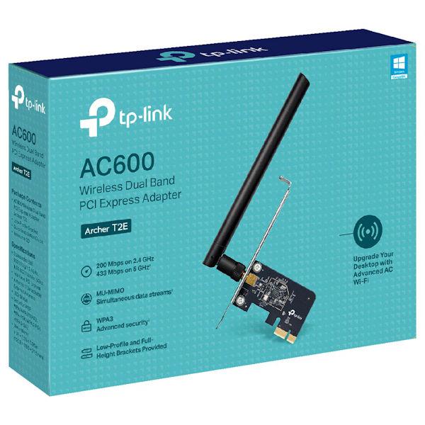 ADAPTOR RETEA TP-LINK AC600, intern PCI-Ex 2.4 GHz | 5 GHz, 600 Mbps, antena externa x 1, "Archer T2E"