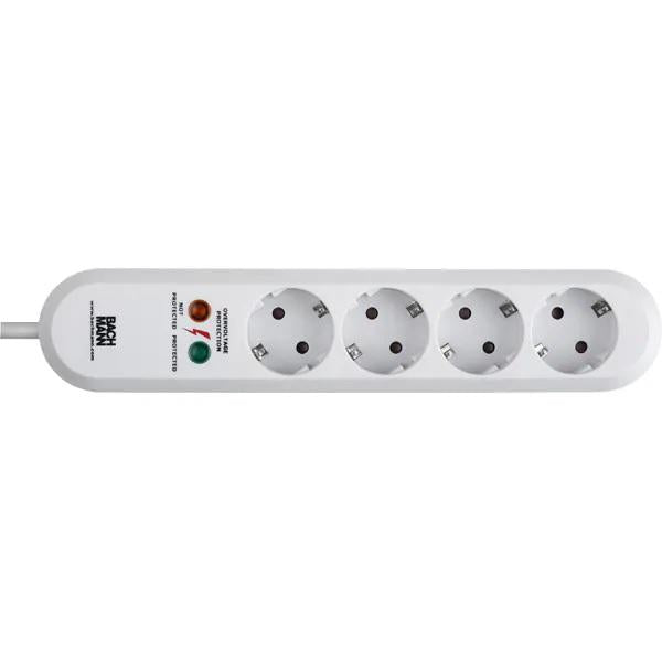 PRELUNGITOR Bachmann, Schuko x 4, conectare prin Schuko (T), cablu 1.5 m, protectie supratensiune, alb, "B381.2212K"