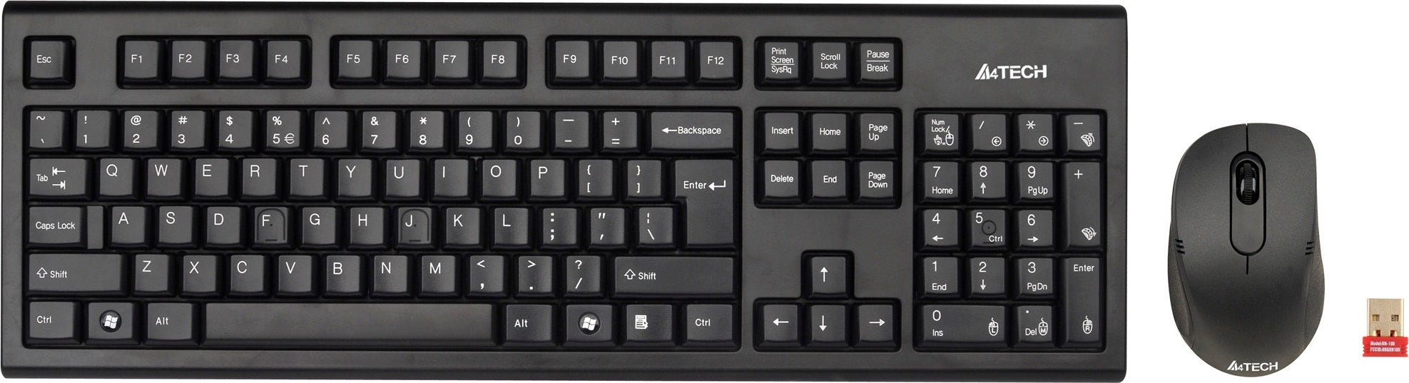 Kit TASTATURA si Mouse A4TECH, "GR-85+G3-630N", wireless, 104 taste format standard, mouse 1000dpi, 3/1 butoane, negru, "7100N"