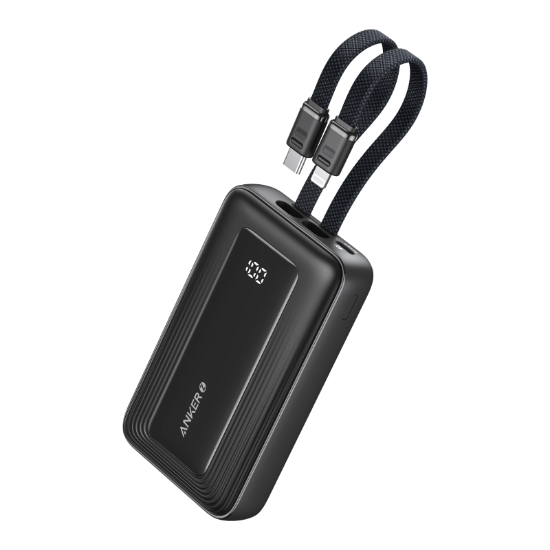 Anker Baterie ext. 10000 mAh Negru (Acumulator extern Anker 10000 mAh 35W cu 2 cabluri incorporate USB-C negru)