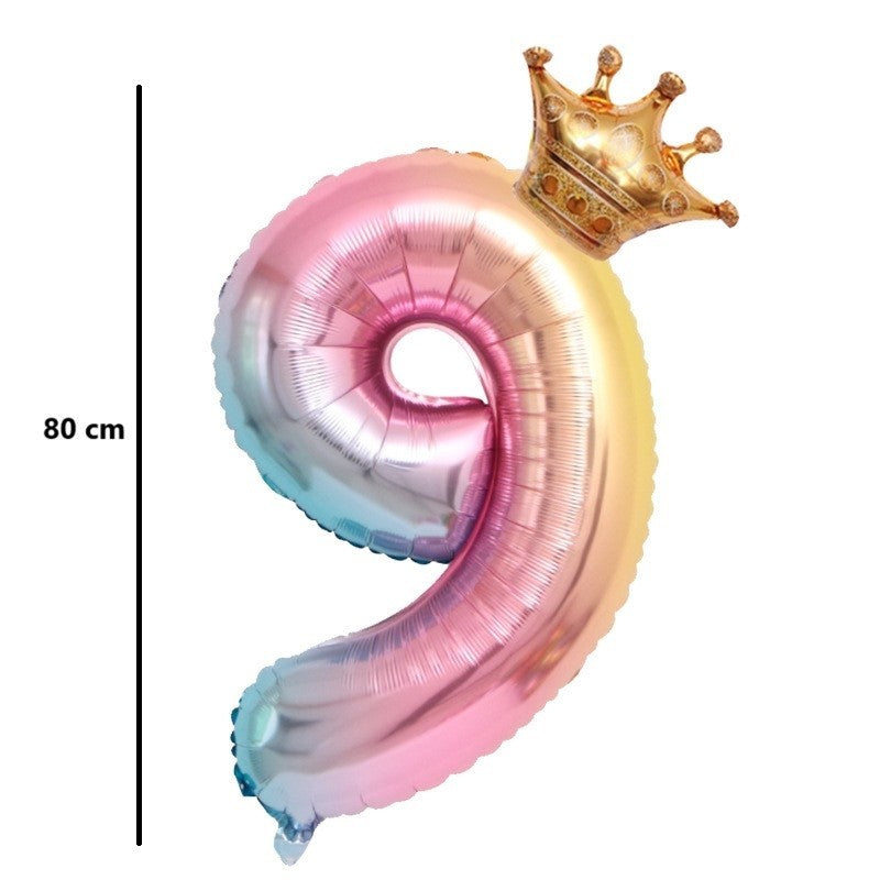 Balon din Folie Metalizata, Figurina Cifra Gradient, Tema Aniversare 80 cm, Ambalaj Individual, Pai inclus, Umflare cu Aer sau Heliu