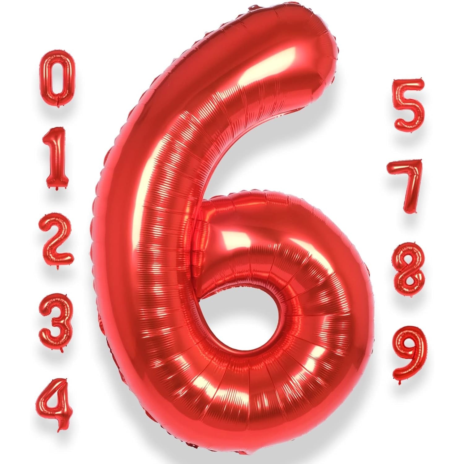 Balon din Folie Metalizata, Figurina Cifra, Tema Aniversare 80 cm, Ambalaj Individual, Pai inclus, Umflare cu Aer sau Heliu, Rosu, Cifra 6